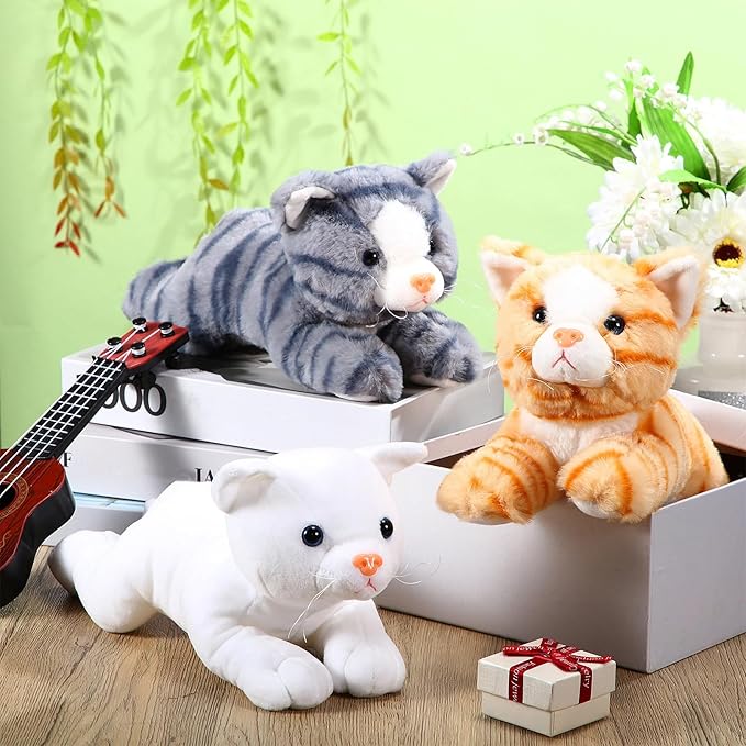 3 Pcs 9 Inch Cat Stuffed Animal Plush Gift Cute Kitten Plush Toys Small Cat Stuffed Animal Sleeping Gifts for Boys Girls Pet Party Favors(Classic Style)