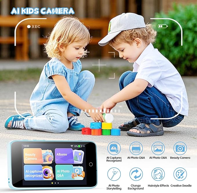 Digital Camera for Kids and Starters, AI Camera with Dual Lens, Cameras for Photography with WiFi, 3.97IN Digital Camera Toys for Toddler Birthday Gifts(Blue)