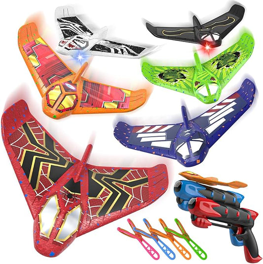 Fuwidvia 6 Pack Airplane Launcher Toys, LED Foam Airplane Toys for Kids, Outdoor Plane Flying Toys for Boys Girls Toys Age 3 4 5 6 7 8 9 10 11 12 Year Old boy Birthday Gift Ideas