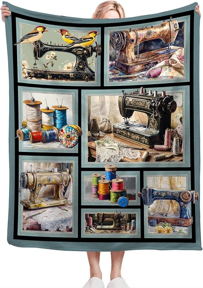 Sewing Blanket Gifts for Women Girls Adults Mom Grandma Seamstress Ultra Soft Cozy Sewing Machine Throw Blankets Fleece Fuzzy Plush Decor for Couch Sofa 60"x50"