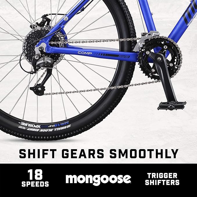 Mongoose Switchback Comp Expert Sport Trail Mountain Bike for Adult Men Women, 16/18/21-Speed Options, 27.5-Inch Wheels, Disc Brakes, Small Medium or Large Aluminum Frames, Hardtail Bicycles