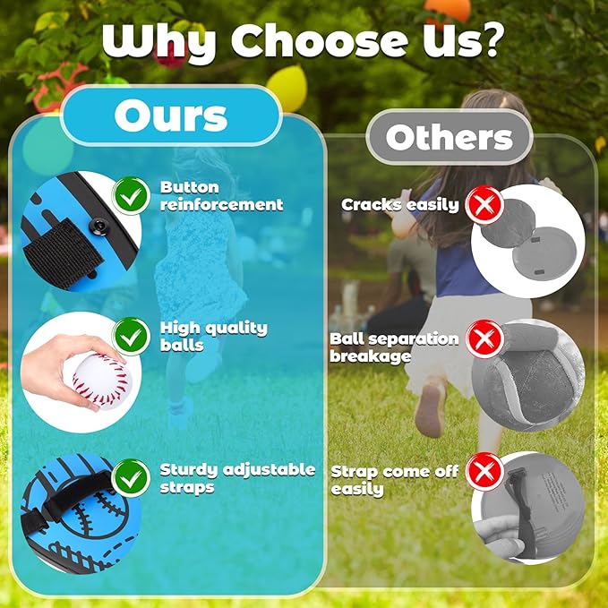 Toss and Catch Ball Sets, Toys Balls Catch Game with 4 Sticky Balls,Hook and Loop Toss Game Includes 4 Baseball Glove Paddles,Outdoor Yard Lawn Games for Ages 3+ Kids