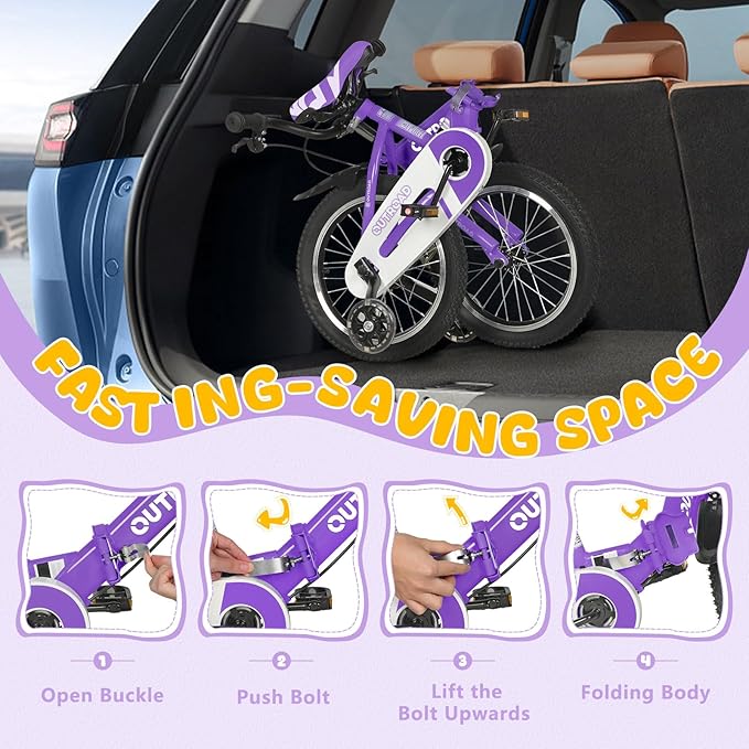 14/16/18 Inch Folding Kids Bike with Training Wheels, Gifts for Boy&Girl Age 3-9 yrs, Toddler Bike with Dual Brakes for Beginners, Multi-Color