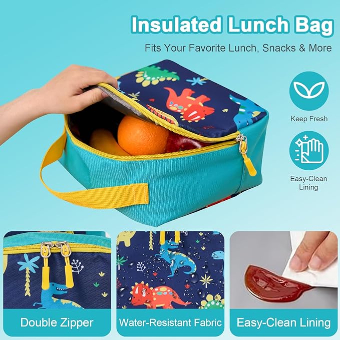 Cokouchyi 3 Pcs Kids Backpack Set with Lunch Box & Pencil Case, Lightweight Preschool Backpack for Boys Age 3-8, Kids Book bag Elementary, Dinosaur