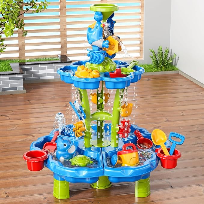 3 in 1 Flower Shape Water Table with Pump for Toddler Kids Ages 3-5 4-8, Summer Outdoor Toys Kids Beach Toys Water Play Sensory Table, Birthday Party Gifts for Toddler Boys Girls Ages 3 4 5 6 7 8