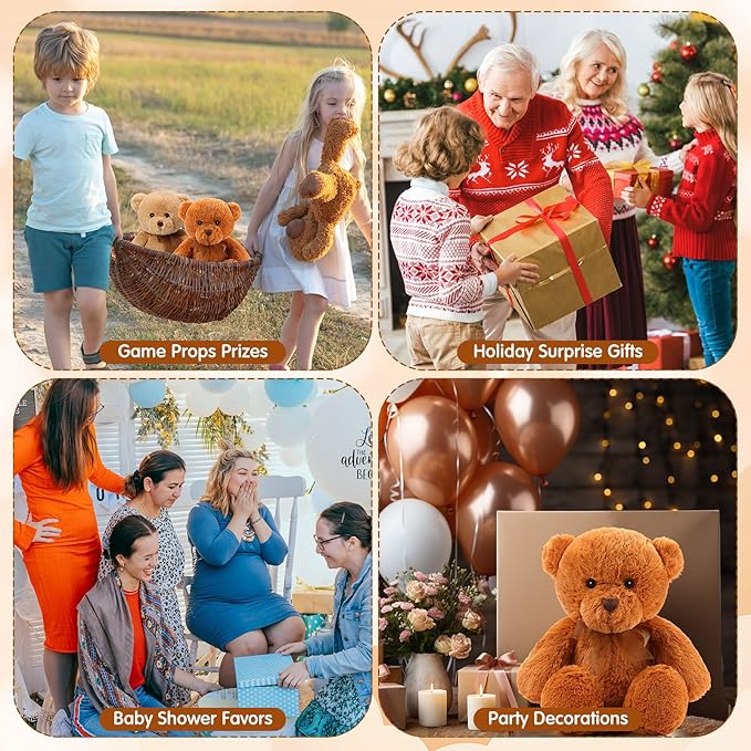 HyDren 2 Pack Plush Bear Stuffed Animals 18 Inch Cuddly Stuffed Bear Plushies with Bow for Birthday Gifts Baby Shower Party Favor Decors Operation Christmas Bulk(Light Brown,Brown)