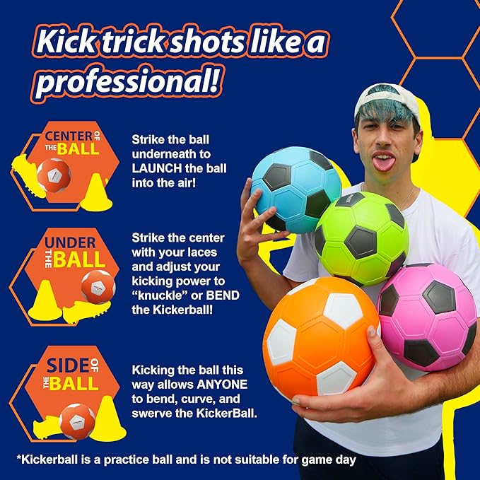 Kickerball - Curve and Swerve Soccer Ball/Football Toy - Kick Like The Pros, Great Gift for Boys and Girls - Perfect for Outdoor & Indoor Match or Game