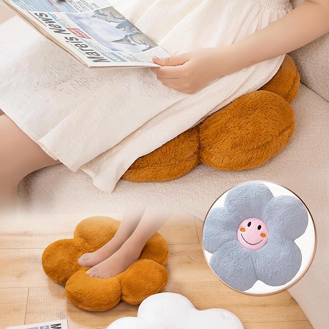 18” Blue Flower Pillow Flower Shaped Throw Pillow Colorful Smile Daisy Flower Pillows Seating Cushions for Adults Kids Throw Pillows Couch Decor