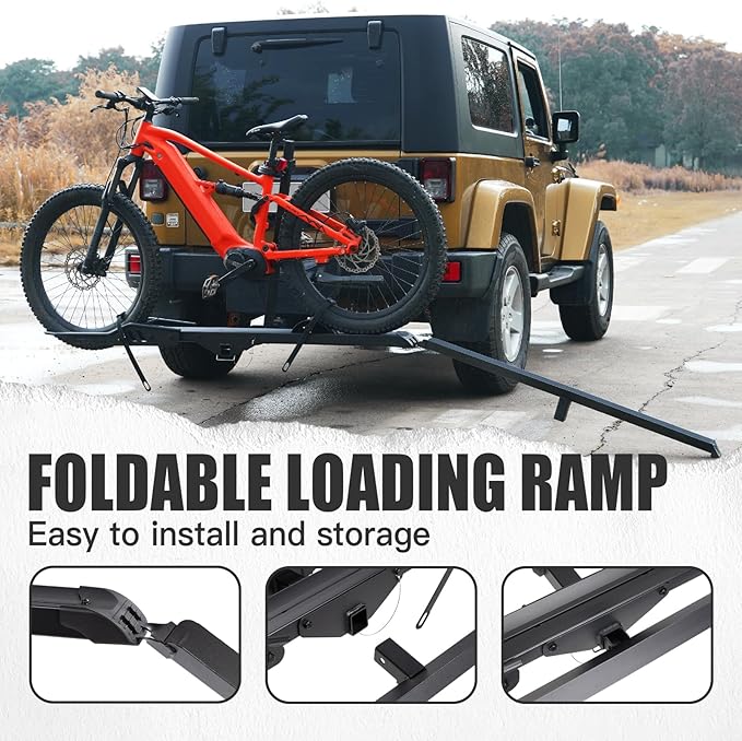 1-Bike Rack E1, Hitch-Mount Platform E-Bike Rack with Ramp, 100 lbs Capacity, Fits Car, SUV, Truck, RV, Van with 2-Inch Receiver and Up to 5-Inch Fat Tires Bicycle