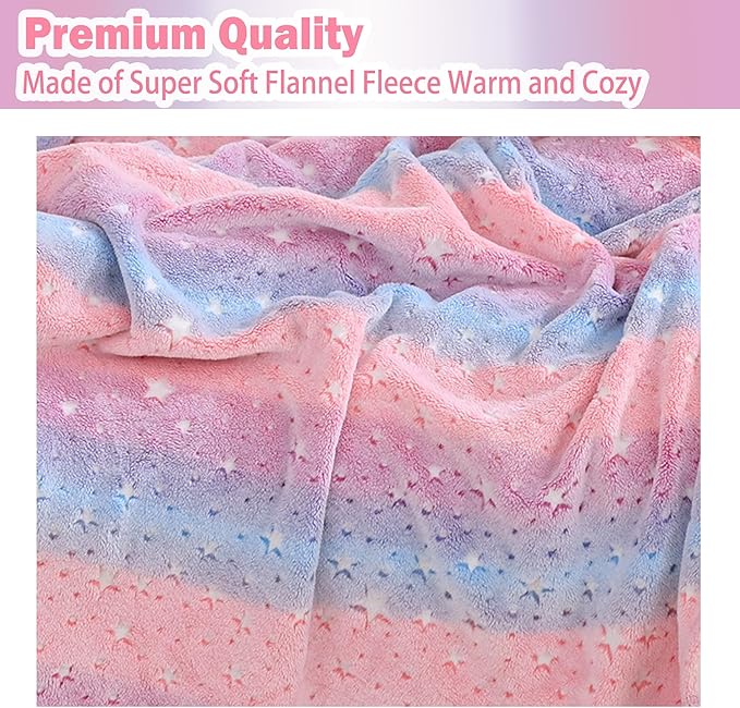 Softan Kids Stars Throw Blanket Glow in The Dark, Kids Blanket Gifts for Girls & Boys, Soft Cozy Flannel Luminous Stars Blanket for Sofa Couch Bed, Christmas Birthday Gift, 30x40IN