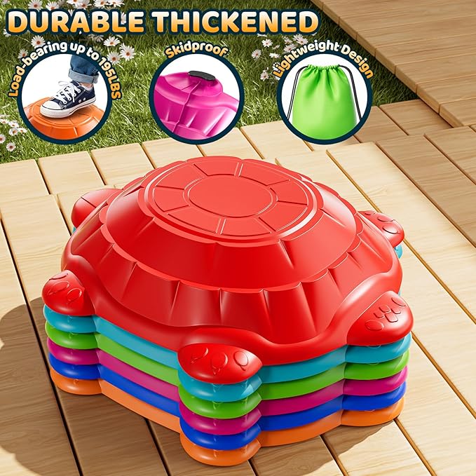 6 PCS Turtles Stepping Stones for Kids Aged 3 4 5 6 7 8, Sensory Non-Slip Stackable Toys for Toddlers 3-5, Outdoor Indoor Balancing Coordination, Obstacle Boys Toys, Birthday Gifts for 3-8