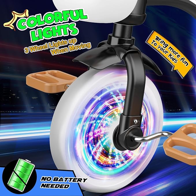 Toddler Tricycle for 1-3 3-4 Year Olds, Toddler Toys Baby Bike, Toys for Ages 2-4, 3-Level Adjustable Seat, 3 Colorful Lighting Wheels, 2 3 4 Year Old Boy Birthday Gifts