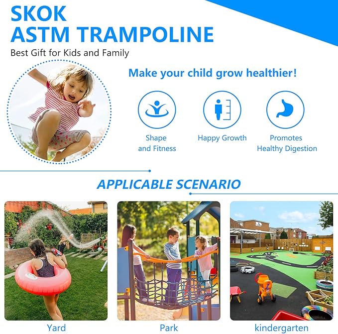 SKOK Trampoline 8FT 10FT 12FT 14FT 15FT Trampolines with Enclosure Net, 400LBS Outdoor Trampolines for Kids with Basketball Hoop-ASTM Approved Trampoline for Children and Adults with Ladder