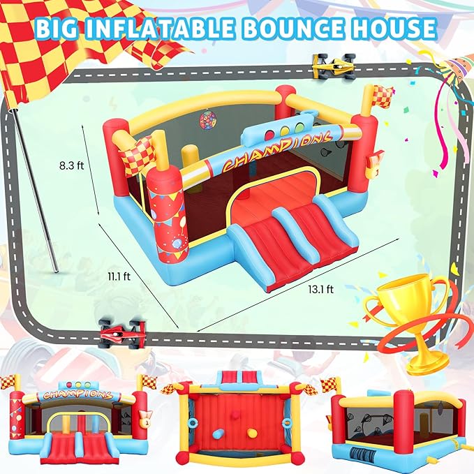 Big Inflatable Obstacle Bounce House for Big Kids, 13FT Outdoor Inflatable Bouncers, Double Basketball Hoop,Throw Ball Game,Punching Game,Jumping Bouncy Castle (Extra Large NO Blower)