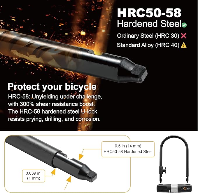 Bike U Lock with Cable - Via Velo Heavy Duty Bicycle U-Lock,14mm Shackle and 10mm x1.8m Cable with Mounting Bracket for Road, Mountain, Electric & Folding Bike