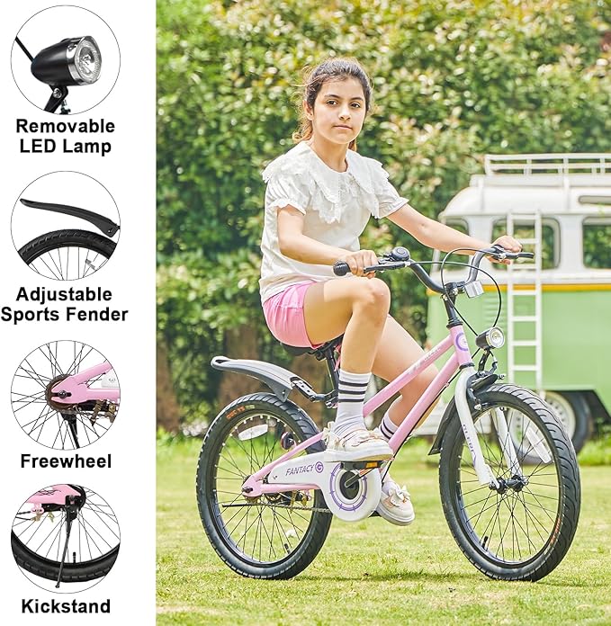 Glerc Fantacy Kids Bike, 12-20 Inch Children Bicycle for 2-13 Years Old Boys Girls, Kids Bicycle with Water Bottle Holder & Headlight & Training Wheels, Multiple Colors