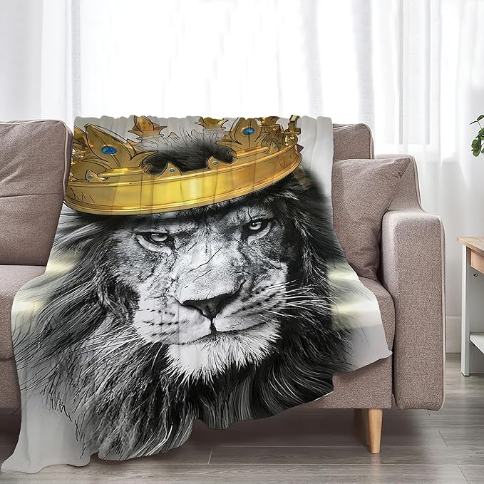Lion Crown Throw Blanket - Soft, Warm & Cozy Fleece for Men, Women, Girls & Boys - 60"x50"
