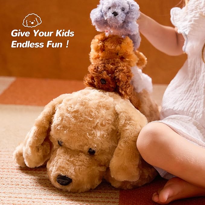 5 Pieces Dog Stuffed Animals for Girls,1 Mommy Dog with 4 Babies,Puppy Stuffed Animals Gifts for Girls 3 4 5 6 7 8 9 Years,Soft Plush Toys for Kids Christmas,Valentine's,Birthday,Children's Day