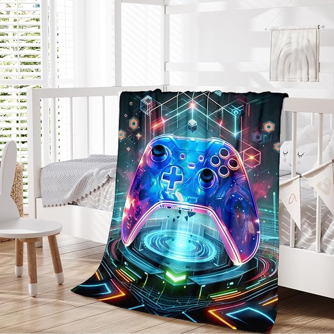 Gamer Gifts - 50x40 Inches Small Gaming Blanket for Kids, Teens - Soft Cozy Blankets for Couch, Travel, Camping - Cool Flannel Throws Gifts for Gamer Room Decor for All Seasons