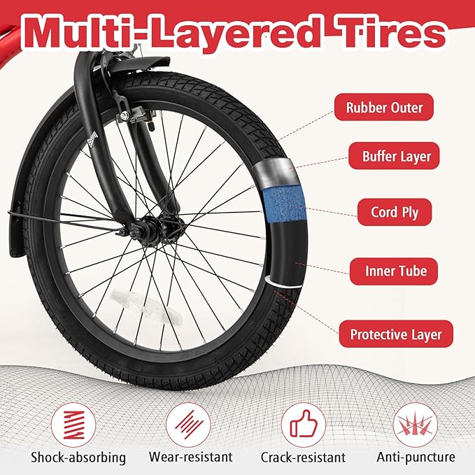 BABY JOY Kids Bike, 12 14 16 18 Inches Sporty Bicycle with Training Wheels, Adjustable Seat, Handbrake & Coaster Brake, Reflectors, Girls Boys Bike for 3-8 Years Old Children