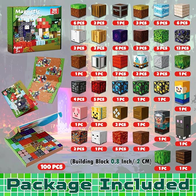 100 PCS Magnetic Blocks - Magnetic Building Blocks, Stacking Magnets for Kids, Sensory Toy for STEM Montessori Sensory Toys for Kids 3+ Boys and Girls Christmas Birthday Gifts