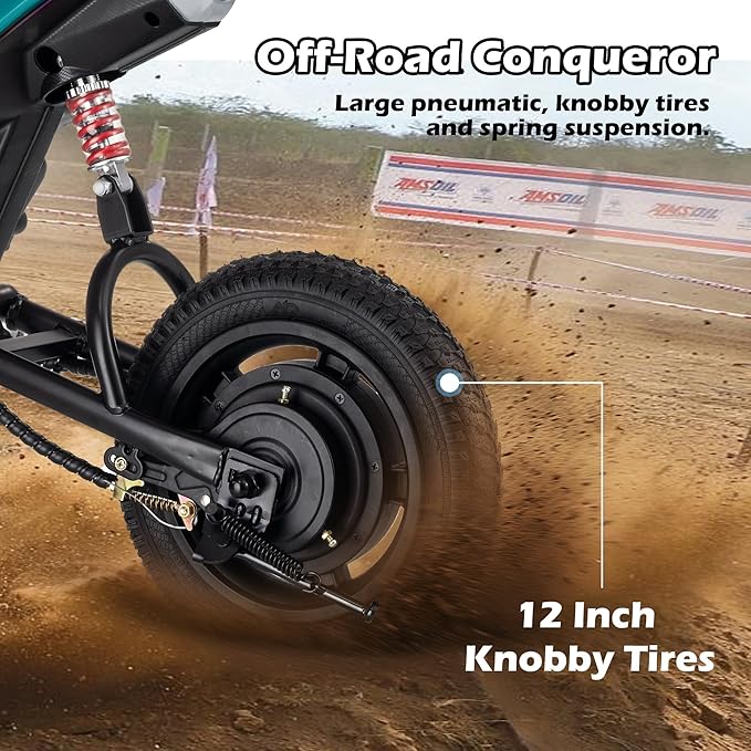 24V Electric Dirt Bike for Kids 6-12- Max 11 MPH & 10 Miles Long-Range, 250W Electric Motorcycle with Twist-Grip Throttle, 12" Knobby Tires, Spring Suspension, Music (Green)