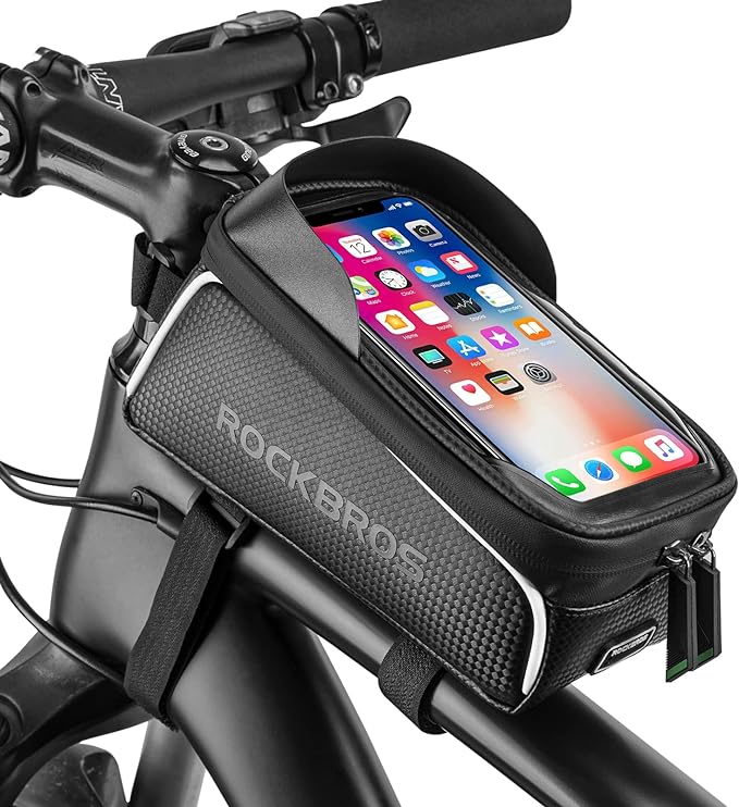 ROCKBROS Bike/Bicycle Phone Front Frame Bag, Waterproof, Tube Bag,Cycling Pouch, Bike Accessories for Men Compatible Phone Under 7”