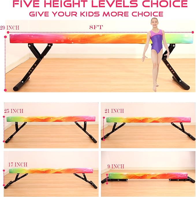 Adjustable Balance Beam 8 ft Gymnastic Beam Adjustable Height for Kids and Teenage of All Gymnastic Levels, Gymnastic Training Beam Gymnastic Equipment for Athlete Home and Gym Club Use