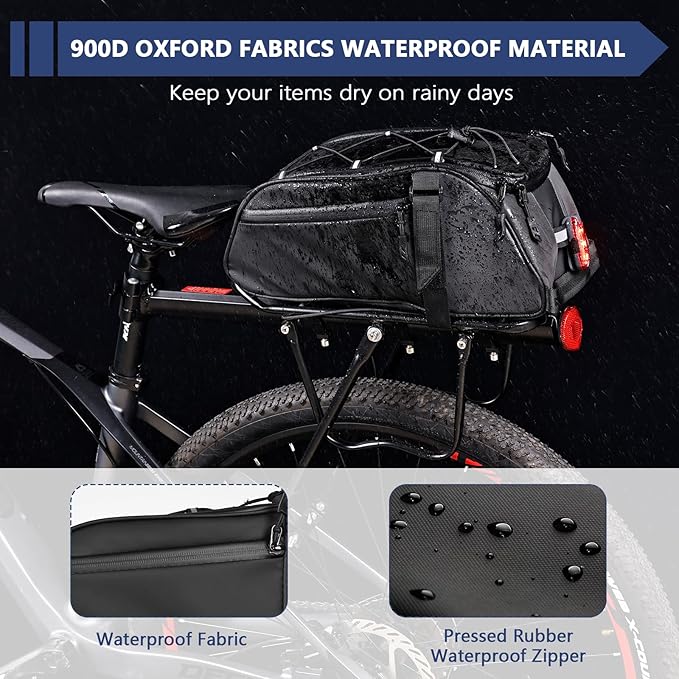 ZIMFANQI Bike Rear Bag Reflective,Water Resistant Bicycle Pannier Rack Bag Cargo Trunk Storage Cycling Carrier Chest Bag,8L Capacity with Multi Pocket Taillight Loop,Shoulder Strap for Outdoor