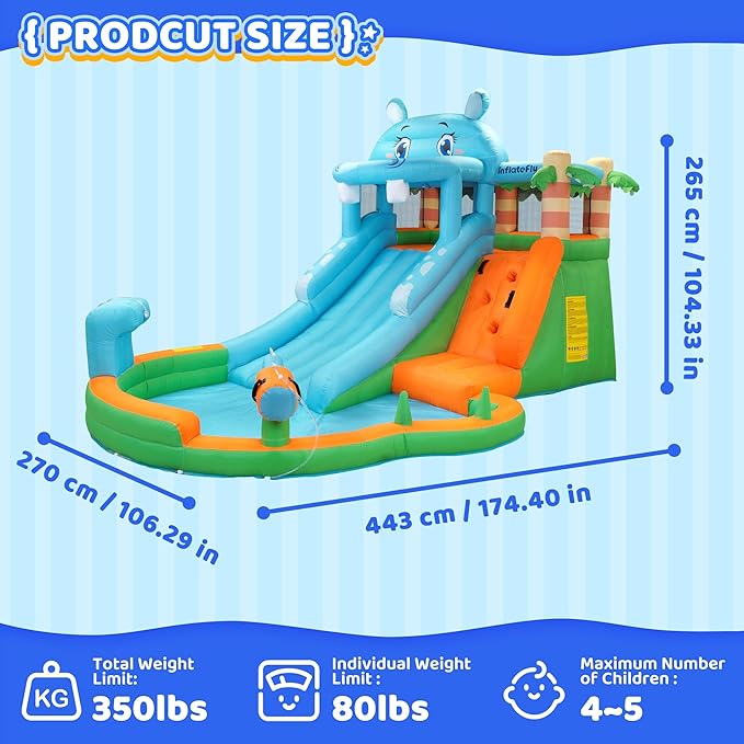 Inflatable Bounce House for Kids, Playhouse Castle with Blower, Water Slide Bounce House for Toddlers Wet and Dry