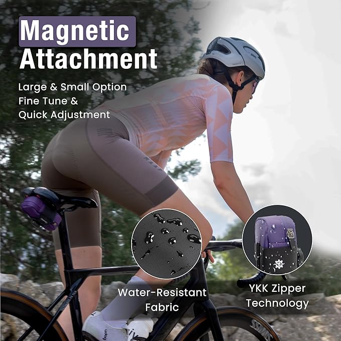 Lumiere & Co. Falcon Magnetic Saddle Bag – 0.37L | 5"x 3"x 1.5" | Sleek Minimalist Design, Fast Magnetic Buckle Attachment | Cycling Bike Bag (Purple, Ultra Small)