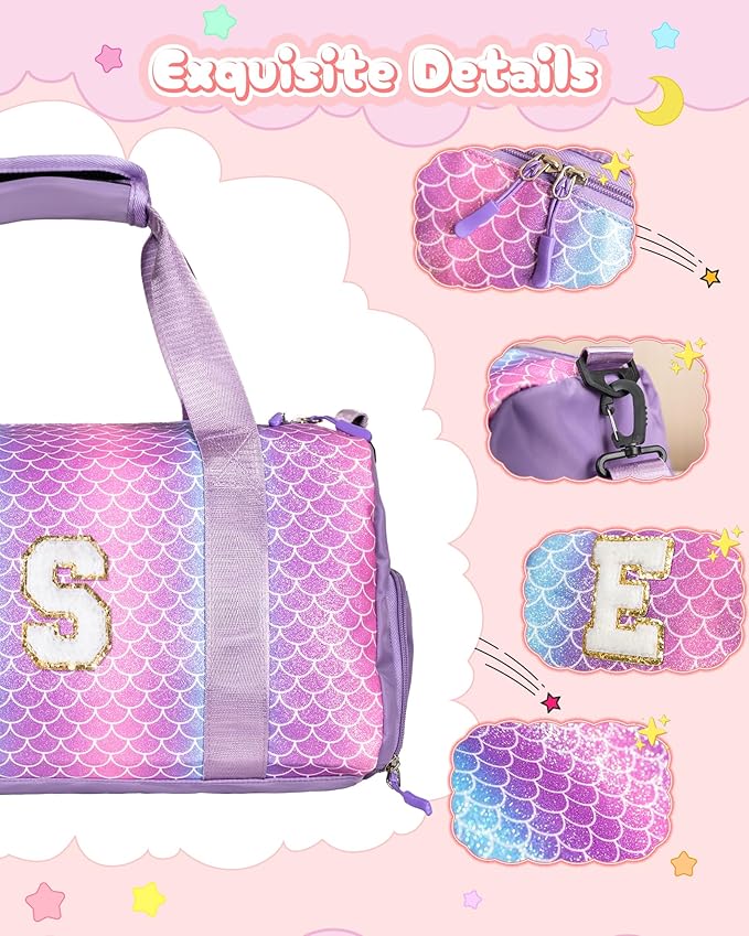 Gifts for Teenage Girls-Birthday Gift for Daughter 3-12 Years Old-Girl Gym Bag with Shoe Compartment, Kid Personalized Dance Bags with Makeup Pouch, Gifts for Granddaughter/Kids (Letter A)