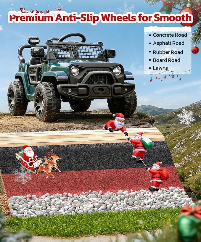 ELEMARA Ride On Car, Bluetooth Ride on Toys for Toddlers, 12V Kids Battery Powered Vehicles w/Remote, 3.5 mph Motorized Off-Road Truck, Electric Car for Kids w/3 Speeds,LED Lights- Green