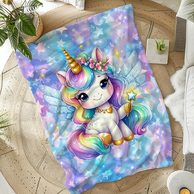 Unicorn Blanket for Girls Kids Blanket for Gift, 60 x 50 Inches Cozy Fuzzy Flannel Throw for Living Room Camping Club