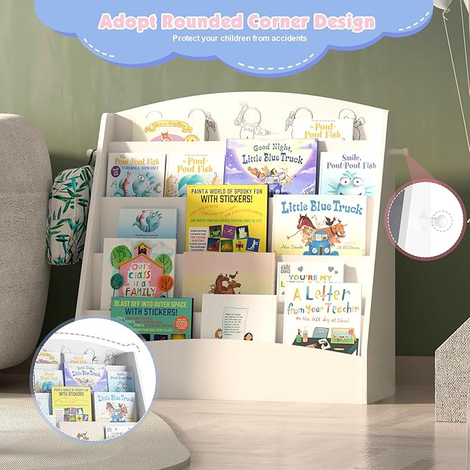 NACHES 5-Tier Kids Bookshelf - Toddler Book Display Shelves, Montessori Bookshelf for Kindergarten, Nursery, Bedrooms, Classrooms - Wooden Children Book Display (White)