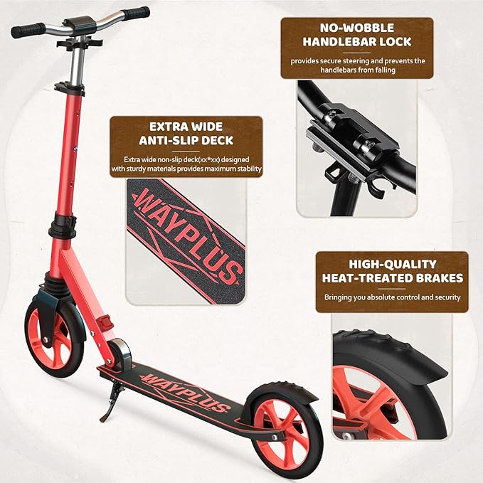 Kick Scooter for Ages 6+,Kid, Teens & Adults. Max Load 240 LBS. Foldable, Lightweight, 8IN Big Wheels for Kids, Teen and Adults, 4 Adjustable Levels. Bearing ABEC9