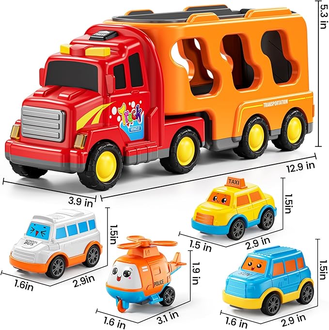 Trucks for Toddlers 3-4 Years, Toys for 3 4 5 6 7 Years Old Boy, 5 in 1 Carrier Transport Truck Vehicle Toy Set with Sound and Light, Christmas Birthday Gift for Kids 3 4 5 6 Years Old