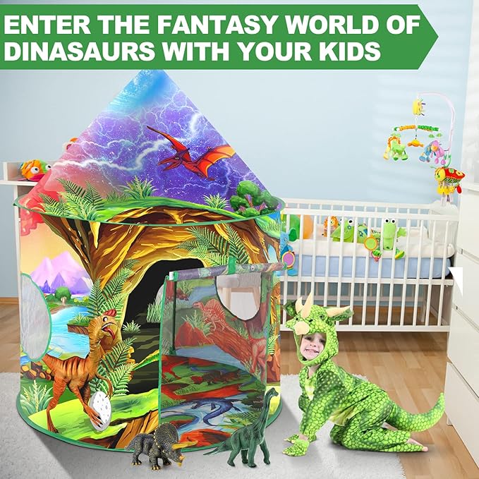 Dinosaur Kids Play Tent Boys Girls Indoor Outdoor Pop Up Tents Foldable Toddler Baby Playhouse Child Playroom Children's Pretend Party Toy Fort House Birthday Gift Camping Games Supplies