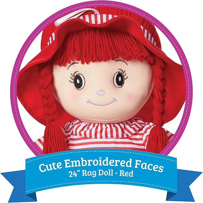LOVE & HUG Soft Doll, 24 inches, Red Dress with Yarn Hair