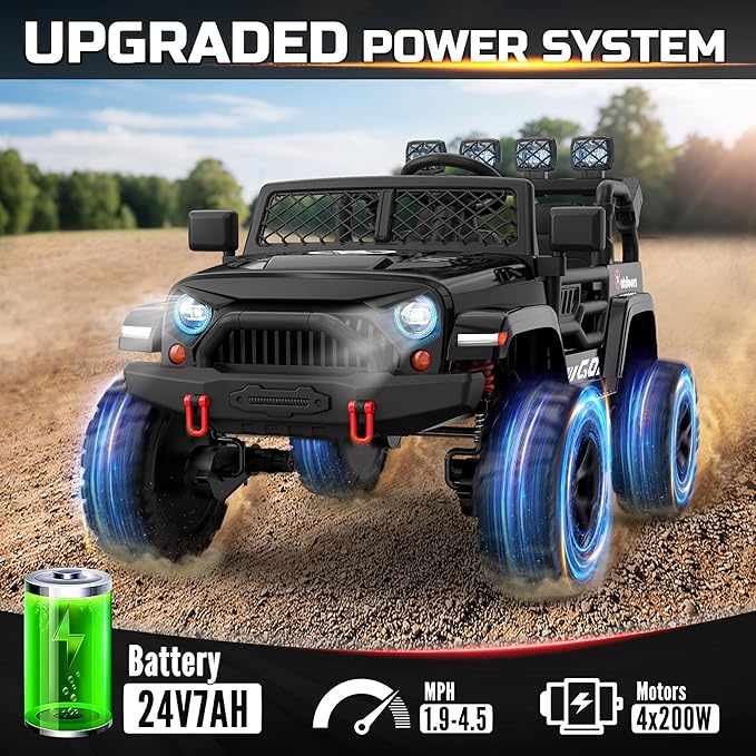 2 Seater Ride On Car for Kids, EVA Tires, 24V 4WD Electric Car w/Remote Control, Bluetooth, LED Lights, Ride On Truck for Boys and Girls Aged 3-8, Black