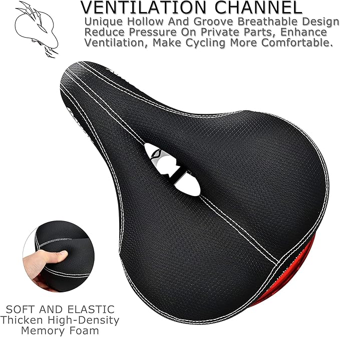 DAWAY Comfortable Men Women Bike Seat - Soft Memory Foam Padded Bicycle Seat, Bike Saddle Replacement with Wide Cushion for Peloton, Mountain & Exercise Bikes, Shock Absorbing, Waterproof, Universal
