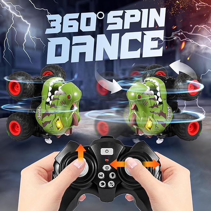 BEZGAR Monster Truck Toys - Remote Control Monster Truck with Spray, Light, Music, Dinosaur Toys for Kids, 1:20 Scale RC Truck with 360° Spins and Drifting, Remote Control Car for Boys 4-7 Camo Green
