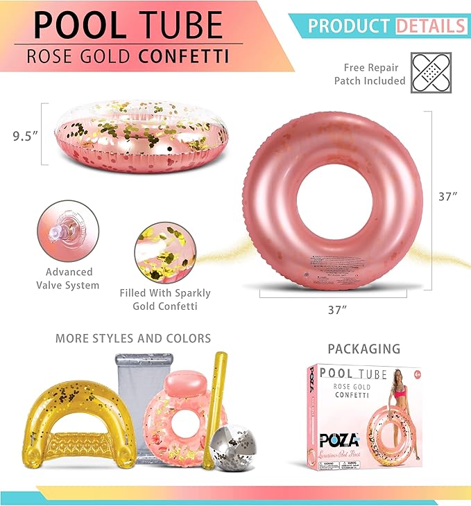 CoTa Global Inflatable Pool Float Tube Confetti Premium Swim Ring Heavy Duty Vinyl Flotation Pool Floats Toy for The Beach, Party, Vacation, UV Resistant - Pool Party