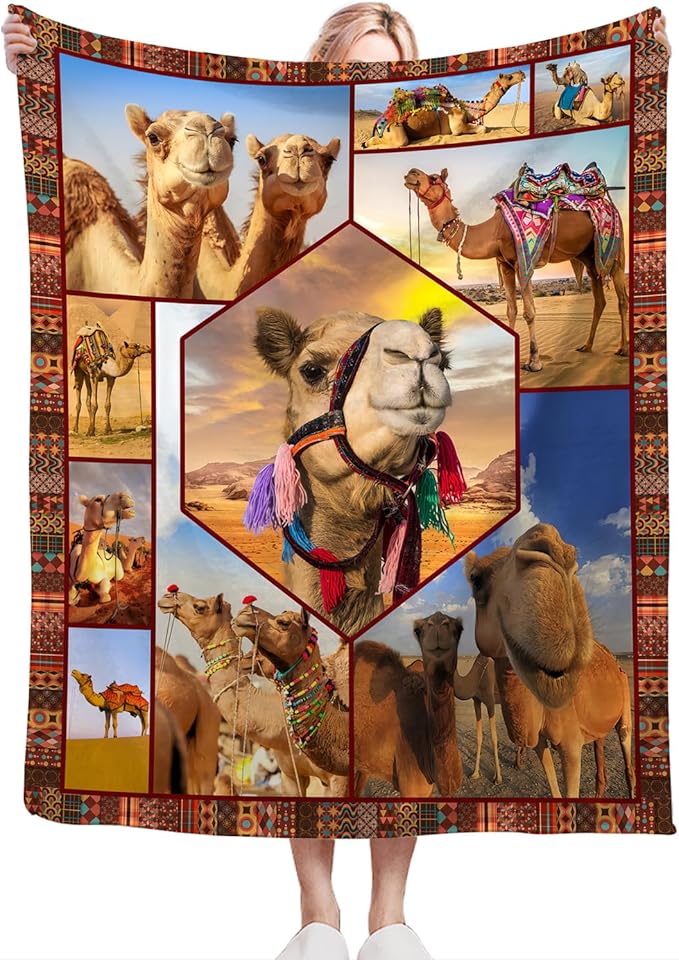 Camel Blanket Ultra Soft Cozy Camel Throw Blanket Fleece Fuzzy Plush Bedding Desert Camel Lovers Gifts for Women Girls Kids Adults 60"x50"