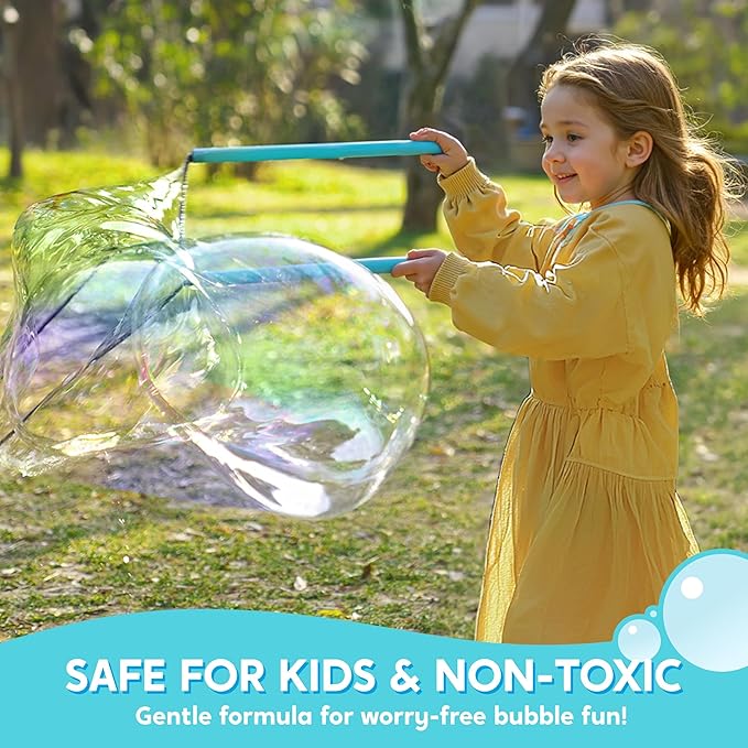 SYNCFUN Giant Bubble Wand Kit (3-Piece Set) with Concentrate Solution-Up to 3.5 Gallons, Big Bubble Wand Set with Mix Powder, Outdoor Toy for Kids, Boys, Girl, Party, Summer