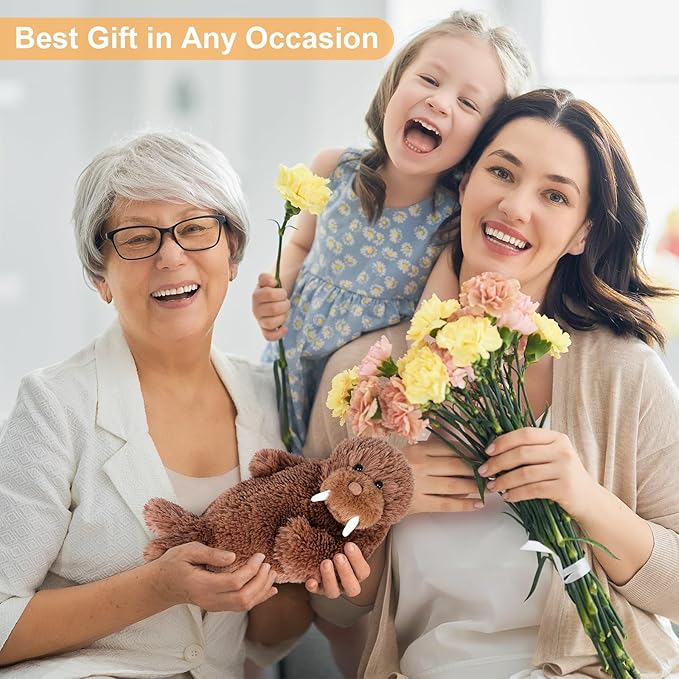 Warming Walrus Stuffed Animals, Microwavable Stuffed Animal Heating Pads for Soothing, Anxiety and Stress Relief, Cuddly Companion Plush Toys Gifts for Kids & Adults