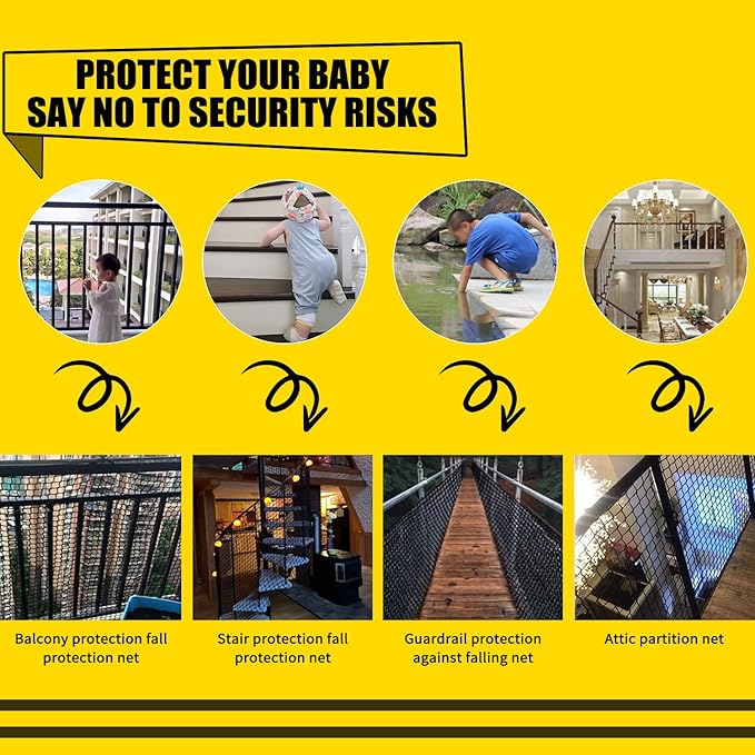 Climbing Cargo Net for Kids Outdoor Balcony Safety Net Rope Netting Playground Climbing Net Stairway Railing Safety Net for Children Pets Toys Knotless Polyester Sports Netting