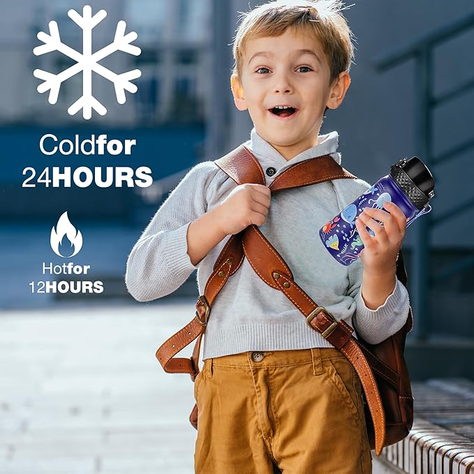 GOPPUS Kids Water Bottle (Straw Lid) - 14 Oz Stainless Steel Travel Bottle, Double Wall Vacuum Leak Proof Kids Cup for School Boys Girls,Under the Sea