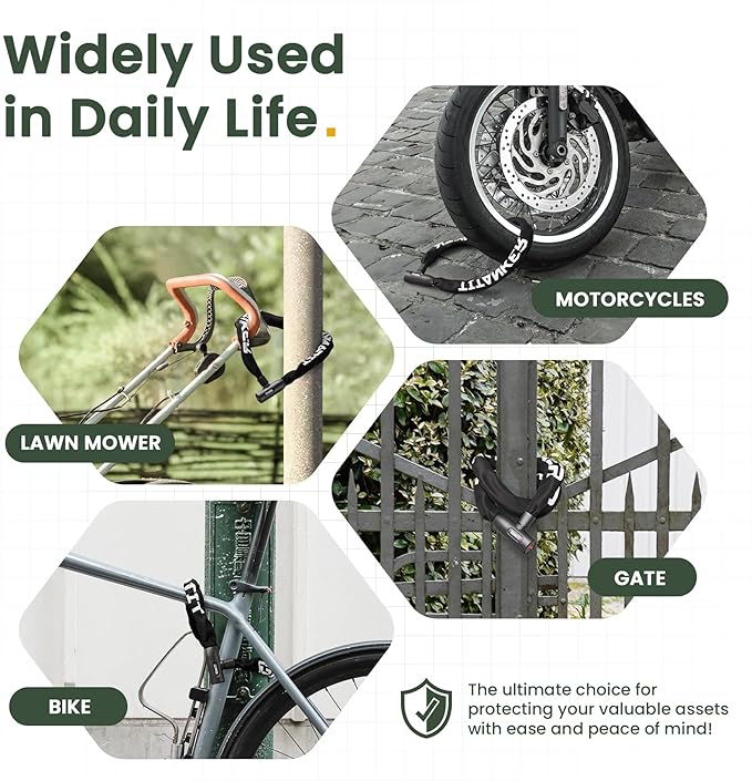 Titanker Heavy Duty Bicycle Lock Chain with Keys - 3 Feet Anti-Theft Lock for Bikes, Motorcycles, Doors, Gates, Fences, Grills (6mm Thick)