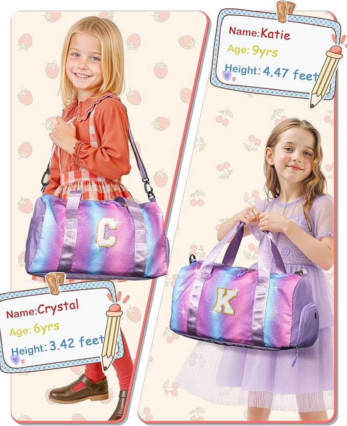 Christmas Gifts for Grandkids-Tween Girls Gifts Trendy Stuff-Girl Gym Bag with Shoe Compartment, Kid Personalized Weekender Overnight Bags with Makeup Pouch, Preppy Things for Kids (Letter E)